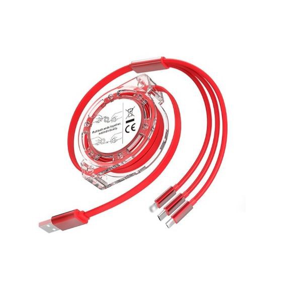 Þriggja-í-einn gagnahleðslusnúra sem hægt er að draga út